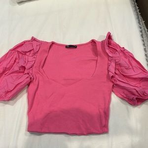 ZARA balloon shoulder crop top